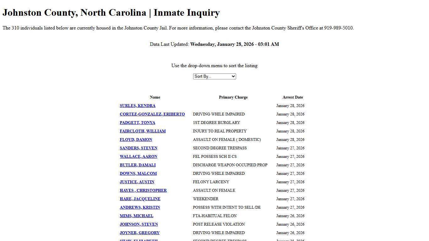 Johnston County, North Carolina Inmate Inquiry