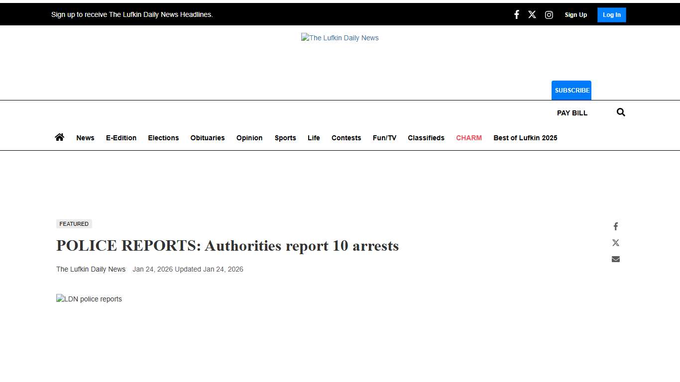 POLICE REPORTS: Authorities report 10 arrests Police Report lufkindailynews.com